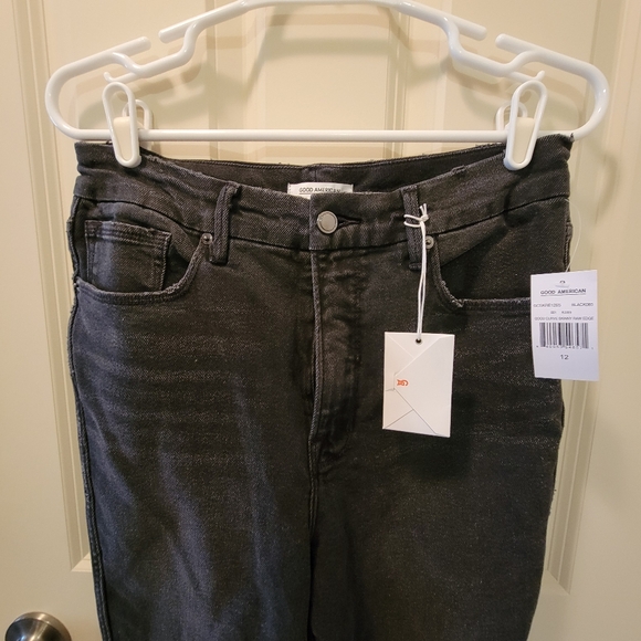Good American Good Curve Black Distressed Fray Hem Skinny Jeans Size 12 / 31 - Picture 2 of 9